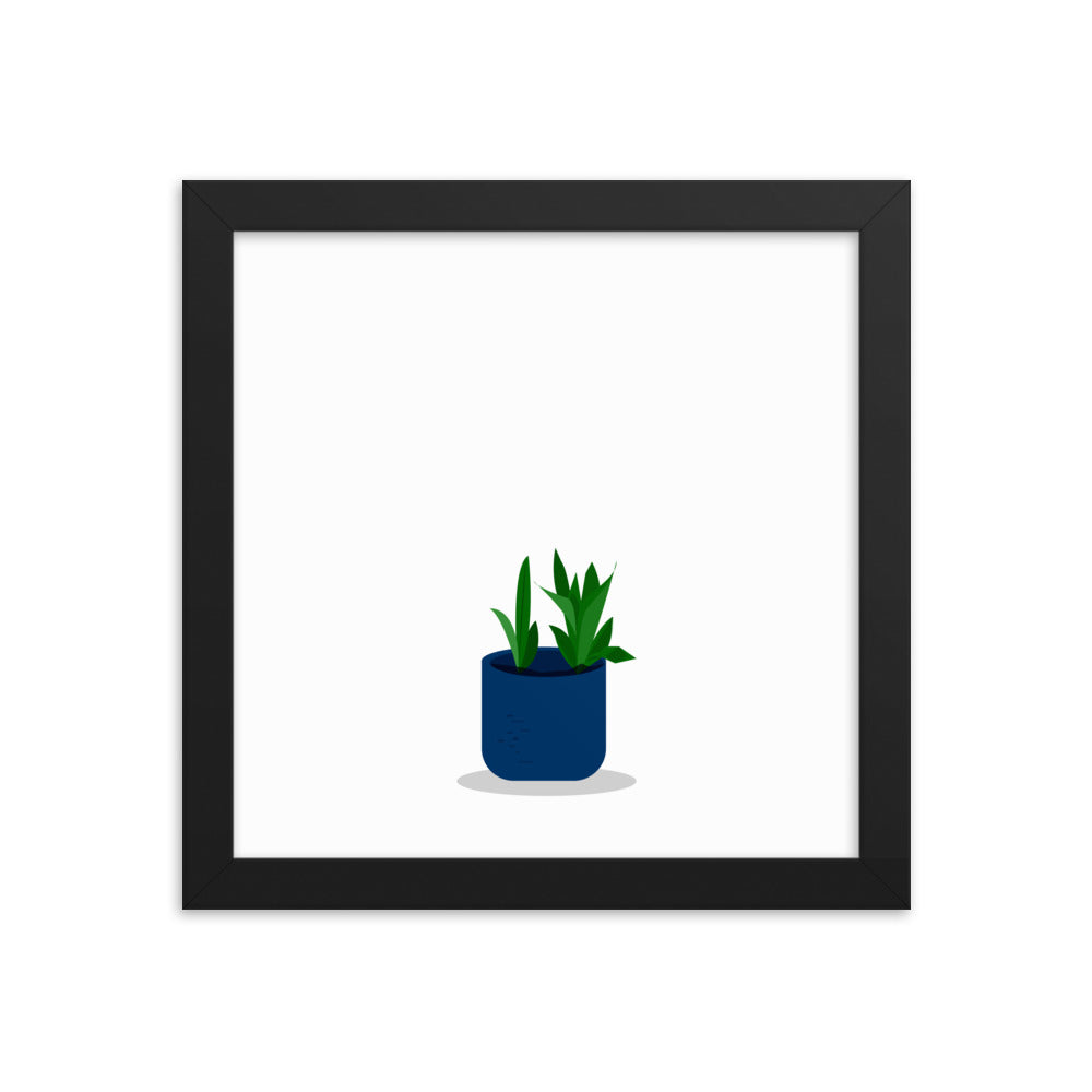 Snake Plant in Navy Blue Planter Illustration - Framed poster 10x10"