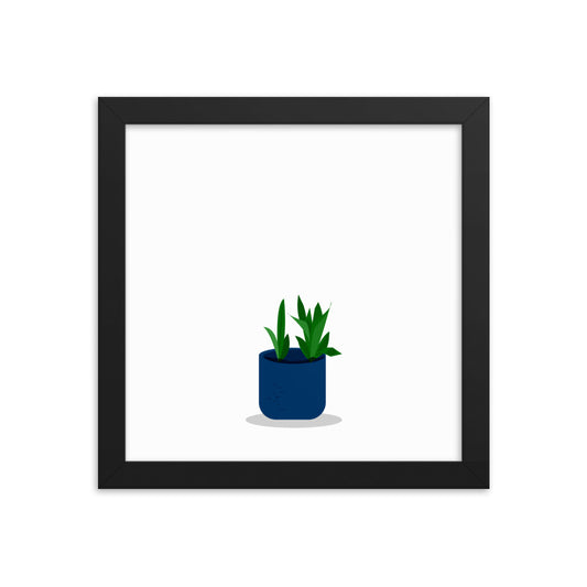 Snake Plant in Navy Blue Planter Illustration - Framed poster 10x10"