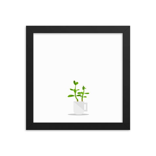 Jade Plant in Coffee Mug Illustration - Framed poster 10x10"